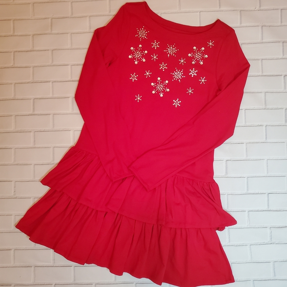 Lands' End Girls red snowflake dress size 14 new